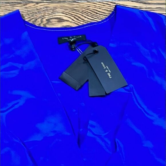 Rag & Bone Electric Blue Shields Silk V-Neck Blouse NWT C24 - Picture 4 of 9